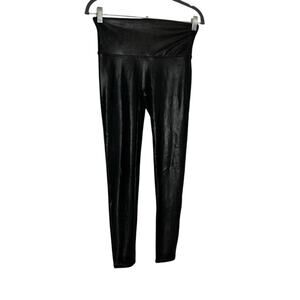 Spanx Black Faux Leather Leggings Size Large Petite
